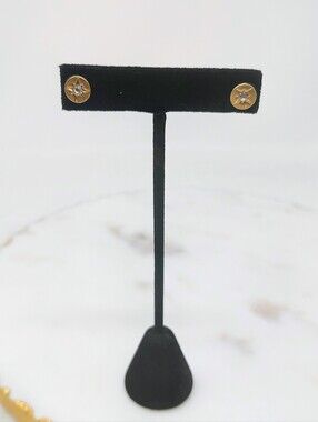 Gold Star Stud Earrings with Clear Center Stones